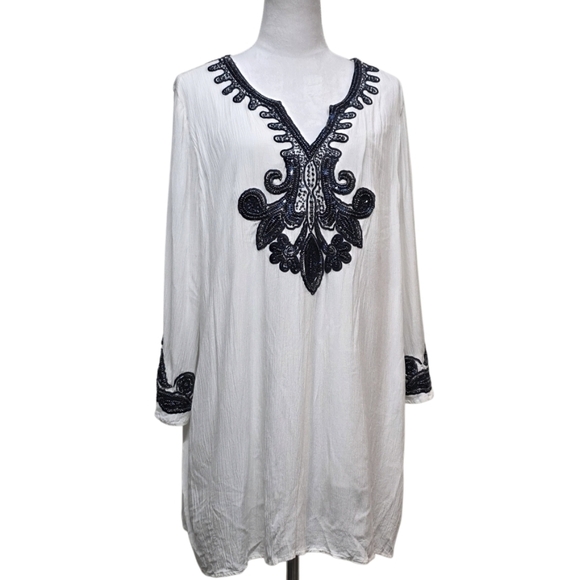 Chico's White Tunic with Black Beaded Embroidery Size 3X - Picture 1 of 8